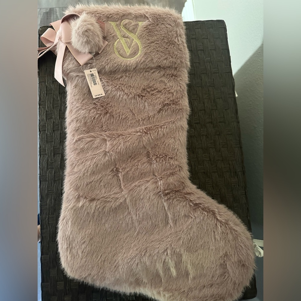 Blush Pink Victorias Secret fluffy Christmas stocking